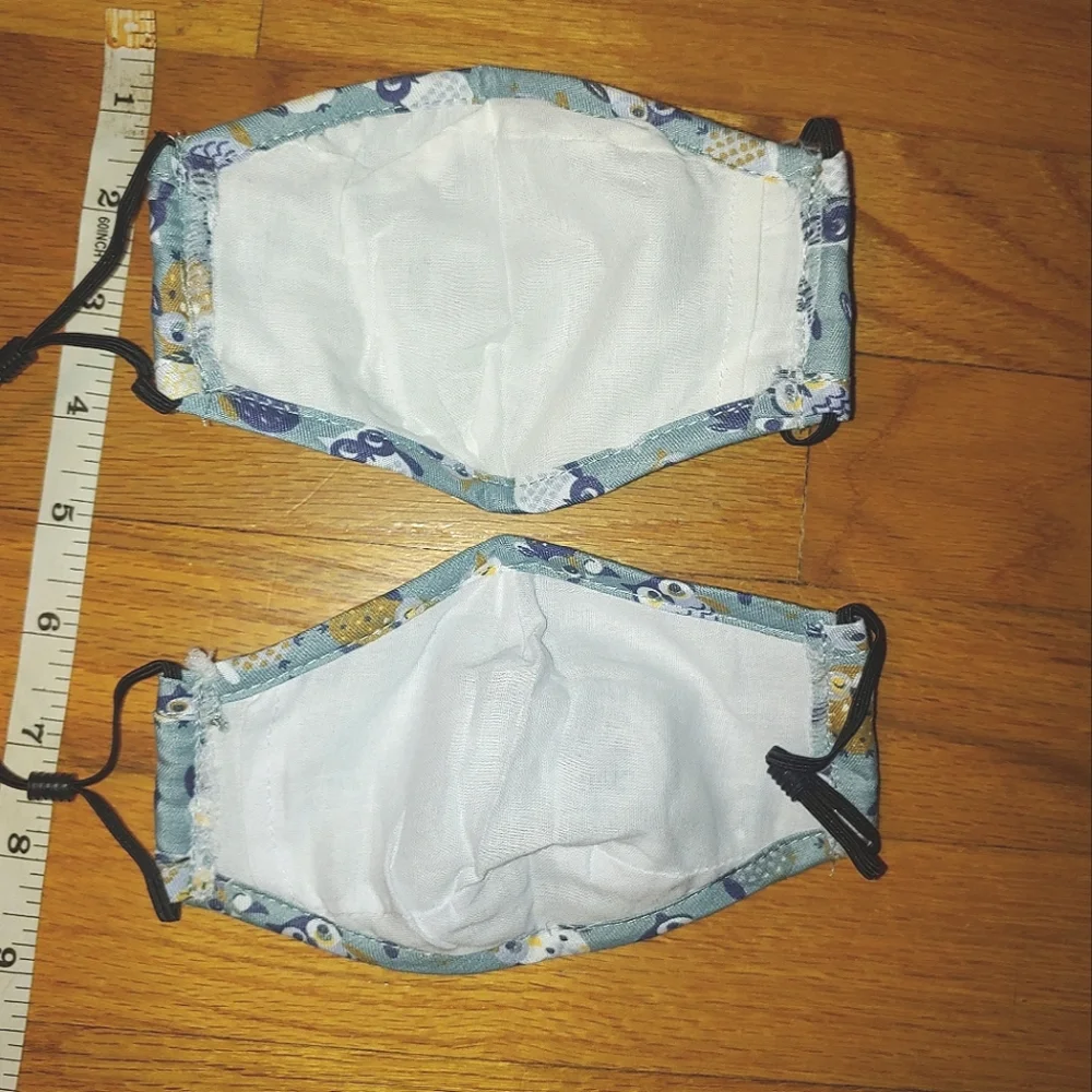 Set of 2 Small Children's Face masks Blue Owls with Lion